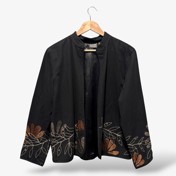 Chico’s Additions Black Jacket Open Front Blazer Embroidered Beaded Size 2 (L) - Picture 1 of 10